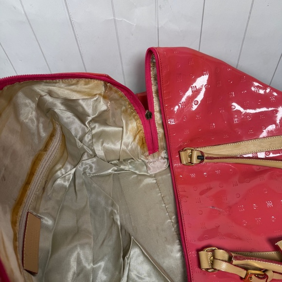 Arcadia Large Pink Embossed Patent Leather Duffle Bag Glam Preppy Lux Weekender - Picture 11 of 13